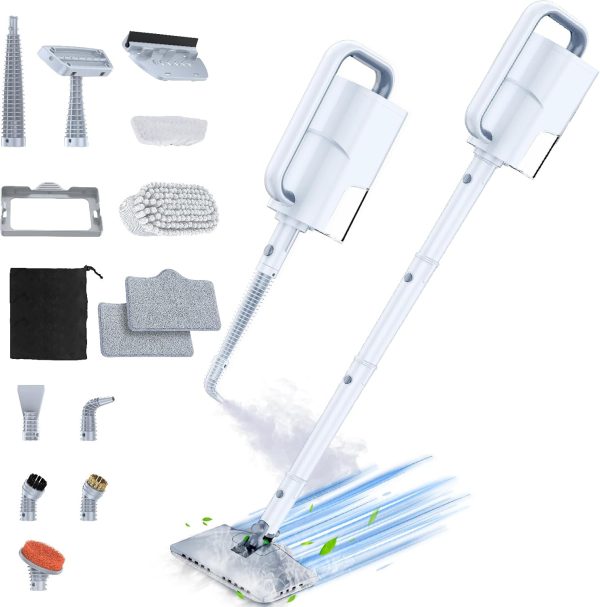 ScrubWiz Steam Mop Cleaner with Detachable Handheld Steamer, 12-in-1 Multi-purpose Accessories, 2 Adjustable Levels and Heats up in 10s for Cleaning Floor, Grout, Tile, Carpet and Whole Home Use
