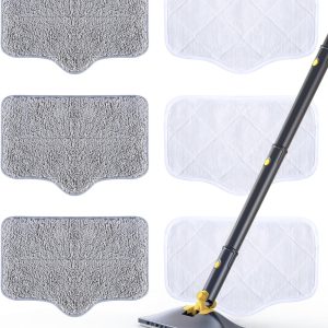 ScrubWiz Steam Mop Pads with Washable and Reusable, 6 Pack Replacement, 2 Material Types Accessories Compatible With Steamer Mop for Cleaning Floors and Carpets, White and Gray