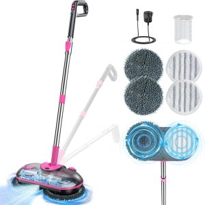 ScrubWiz Cordless Electric Mop, Electric Spin Mop with Water Spray, Powerful Floor Cleaner, Super Quiet Cleaning & Waxing, Mid White